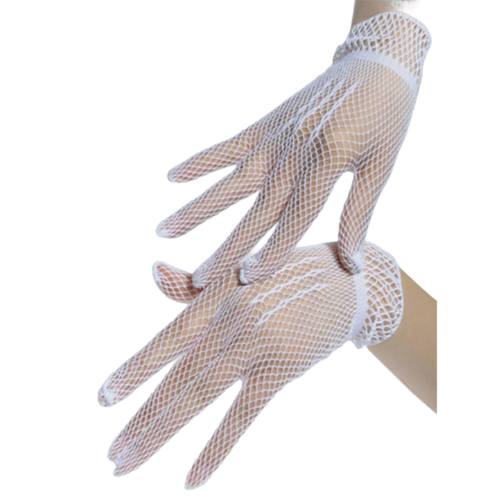 Manusi Elegante Albe din Plasa Fina - Accesoriu Ideal pentru Evenimente Speciale si Tinute Festive