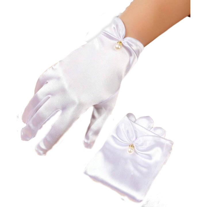 Manusi Albe Elegante din Satin cu Perla - Accesoriu Perfect pentru Ocazii Speciale
