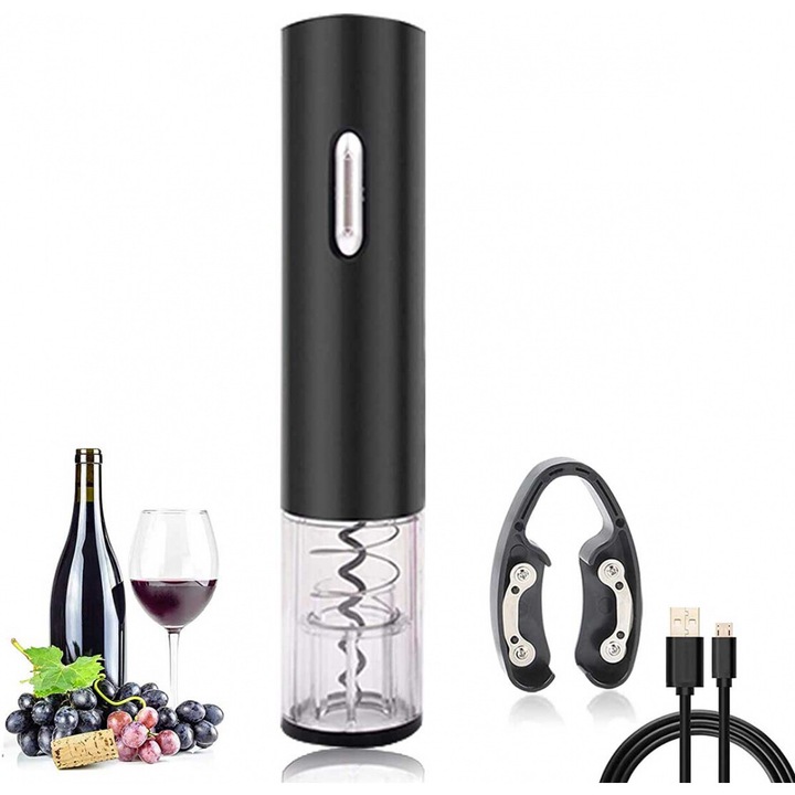 Tirbuson electric KINGHOFF, negru/transparent, cu taietor de folie, fara fir