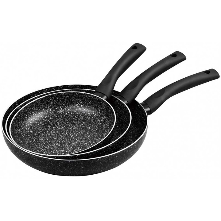 Комплект тигани KINGHOFF, мрамор, 20x4.8cm, 24x5.0cm, 28x5.5cm, незалепващо, устойчиво на надраскване