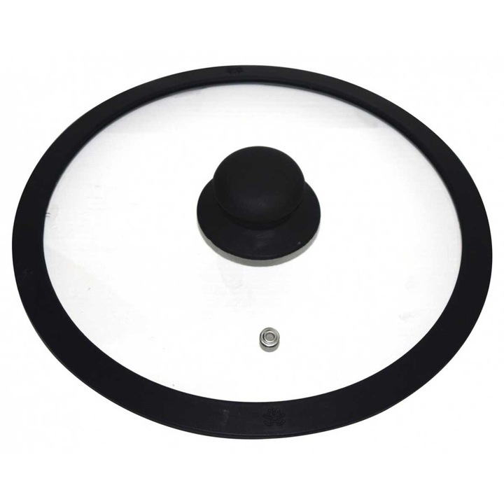 Capac universal pentru oale si tigai, KINGHOFF, 20cm, sticla termorezistenta, negru/transparent