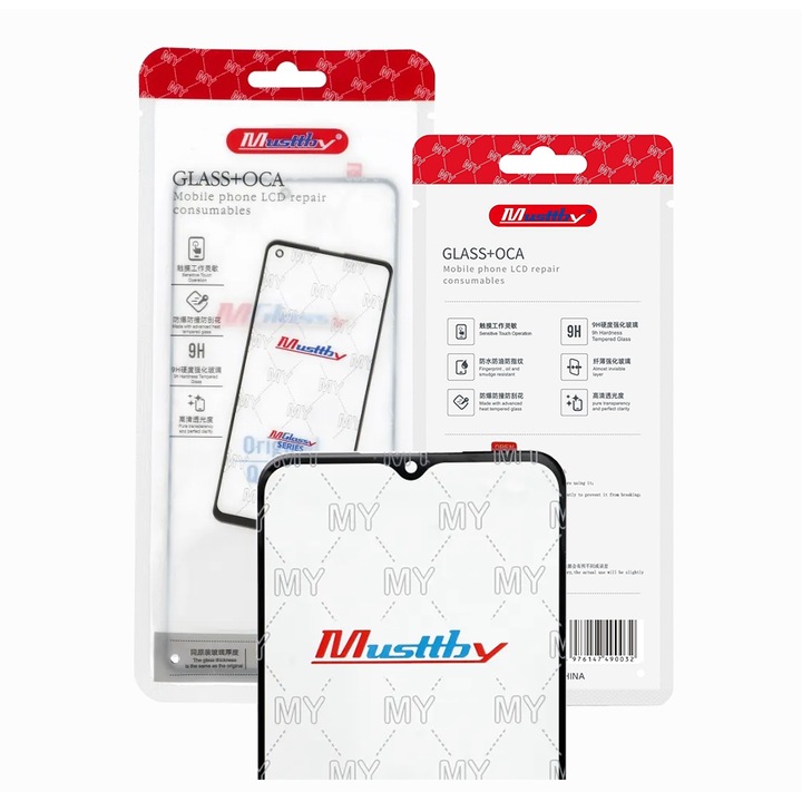 Geam display pentru Samsung Galaxy A13, Musttby, cu adeziv OCA, 160mm, transparent