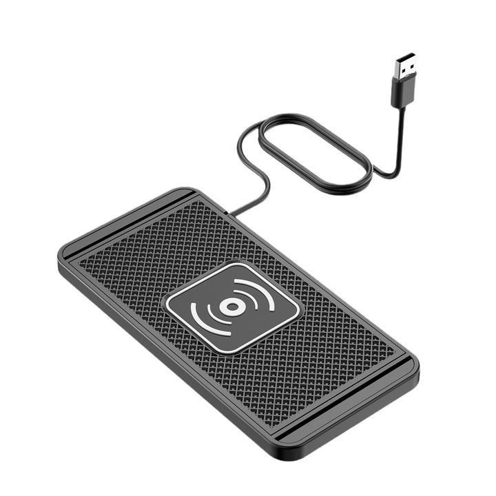 Vezeték nélküli adapter, autós töltőtalp, USB port, kábel hossza 1 m, szilikonból, könnyen telepíthető, kompakt és hordozható, fekete