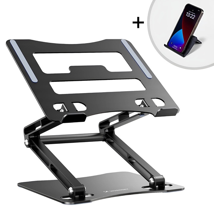Stand universal laptop Wozinsky WRS-CPY75DSB, Ajustabil, Compatibil cu laptop de maxim 17.3 inch, Negru