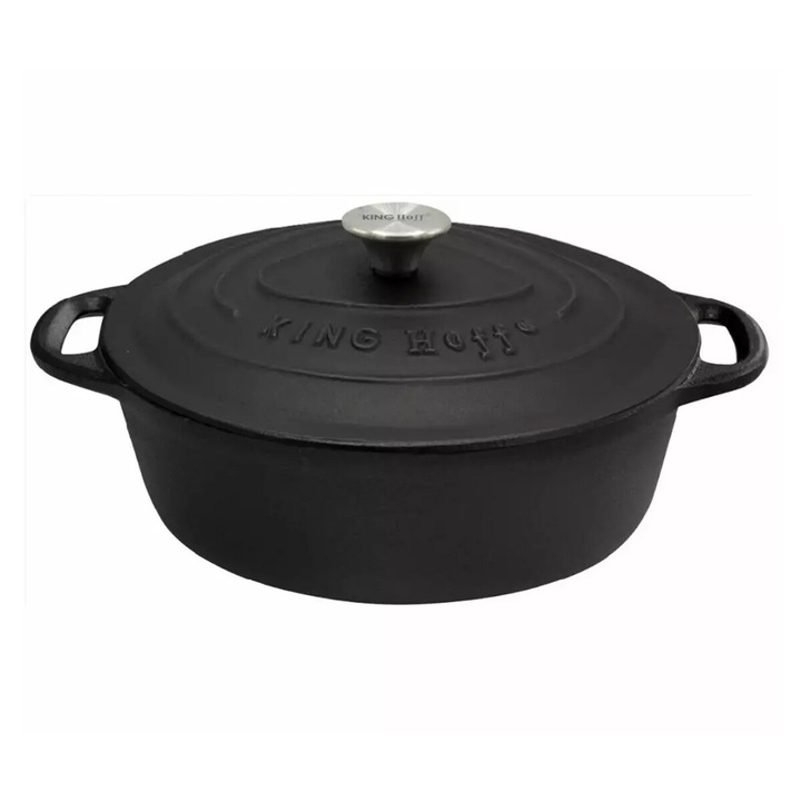 Oala din fonta cu capac, KINGHOFF, 33x26x11,5cm, 6.2L, negru