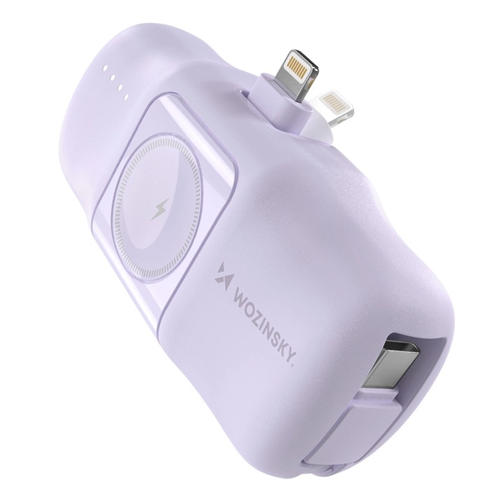 Mini powerbank 5000mAh 15W cu cablu USB-C si incarcator Apple Watch - Wozinsky WF16-YLS, violet
