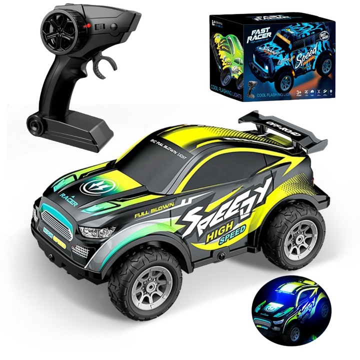 LITFIV® RC количка, 2.4 Ghz кола с дистанционно управление, мащаб 1:24, светлини на каросерията, дистанционно управление, 15 км/ч, зелен цвят