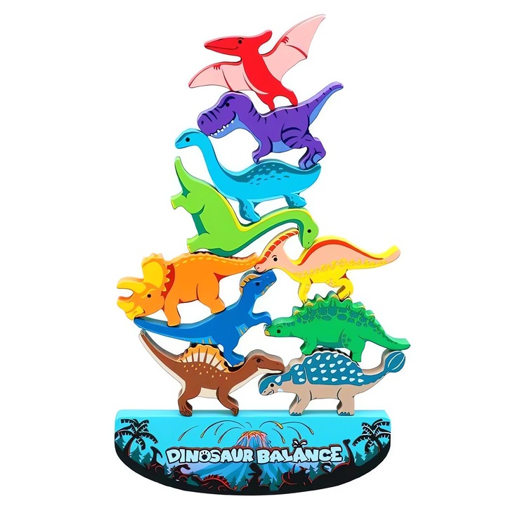 Jucarie cu blocuri pentru copii - Dinozauri - Joc de constructie cu blocuri pentru copii - Decor pentru masa cu T-Rex creativ si inteligent
