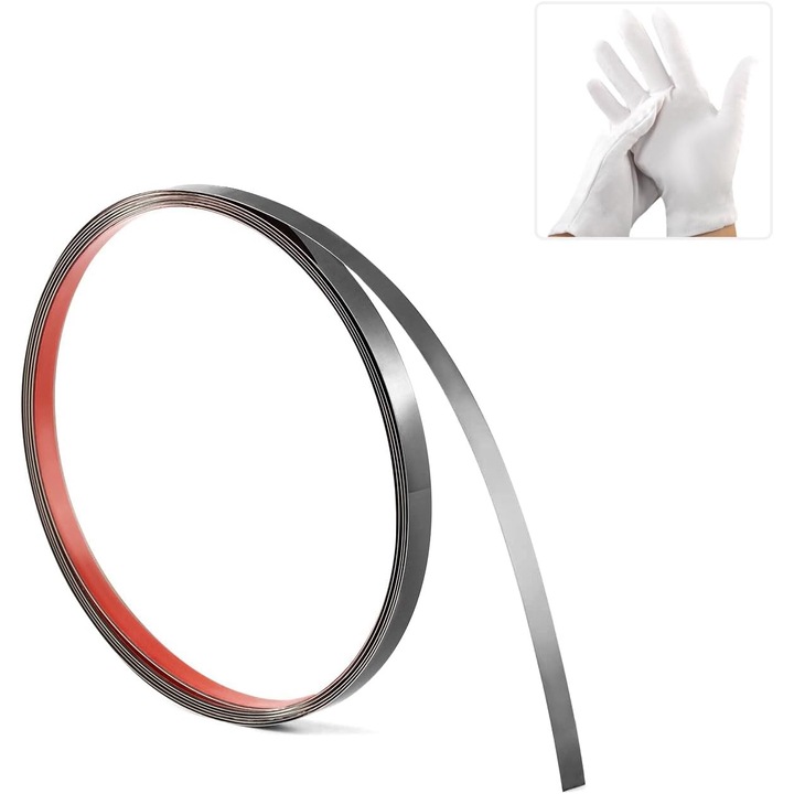 Самозалепваща се декоративна лента от никелирана неръждаема стомана, ЧЕРНА - 1 см ширина x 500 см дължина, водоустойчива за стени и мебели