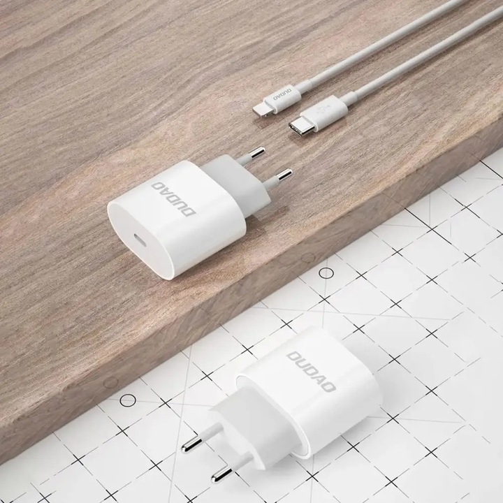 Dudao A14EUC PD 20W USB-C hálózati töltő kábellel, fehér