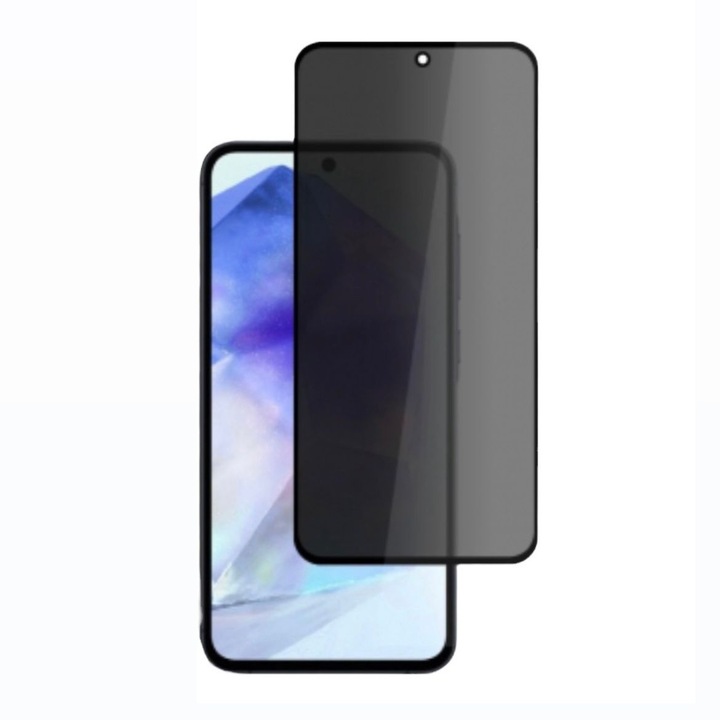 Folie protectie ecran sticla securizata privacy, compatibila cu Samsung Galaxy A55 5G, Margini Negre