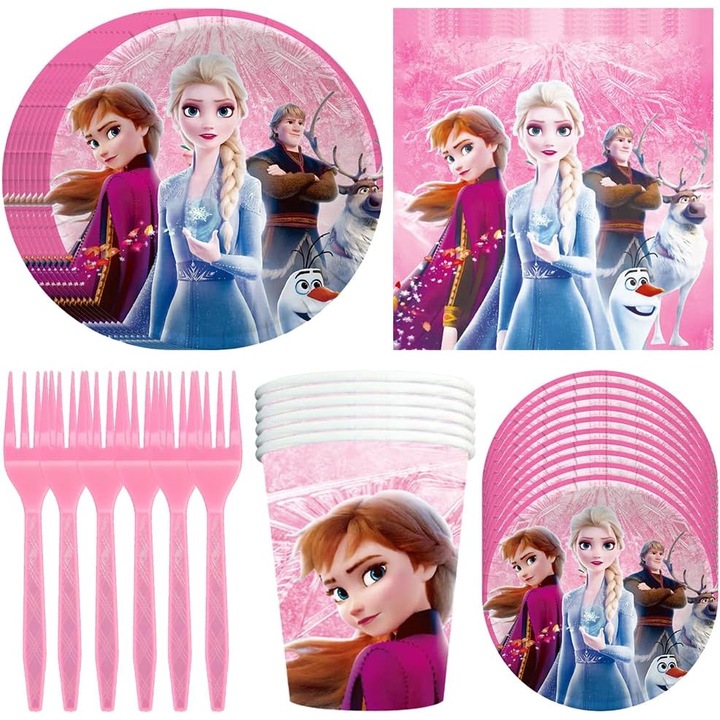 Set accesorii aniversare, petrecere copii Frozen, 60 piese