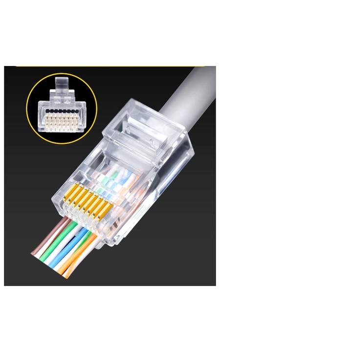 Mufa RJ45 UTP/FTP cat6E ecranata PASS THROUGH, carcasa PVC, 8 pini 8P8C ...