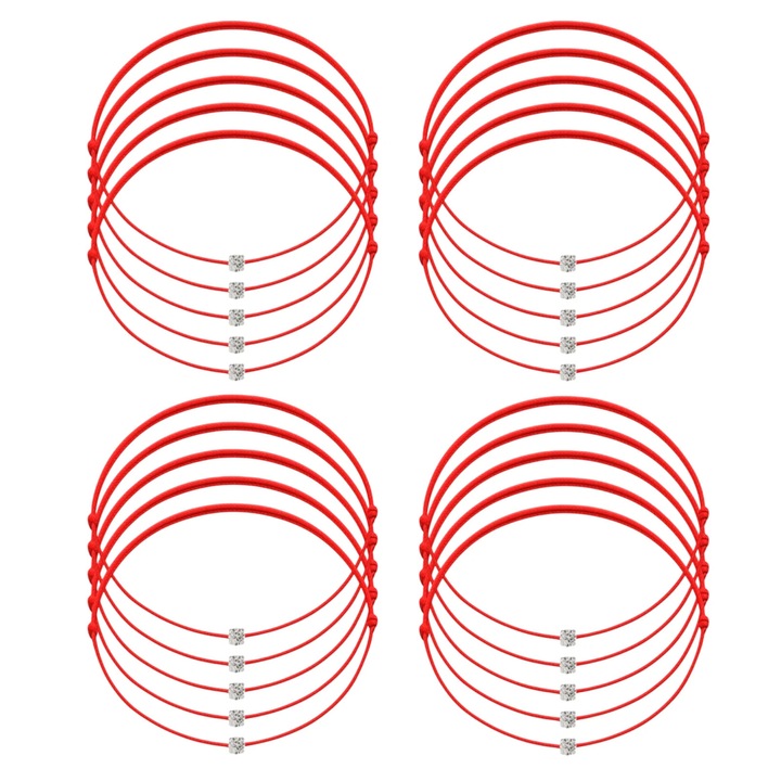 Set 20 bratari Martisor cu Cristale Swarovski Argintii, snur rosu reglabil, 1 Martie