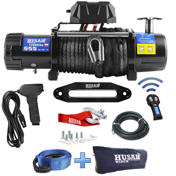 Troliu electric Husar 12V, 13500 lbs, sistem tractare