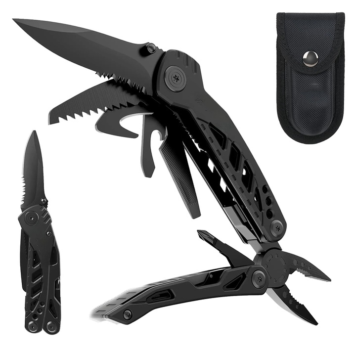 IMOUNTOP 13 az 1-ben többcélú fogó, 3 hüvelykes nagy penge, biztonsági zár kialakítás, rugós fogó, tartós nejlon hüvely, fekete