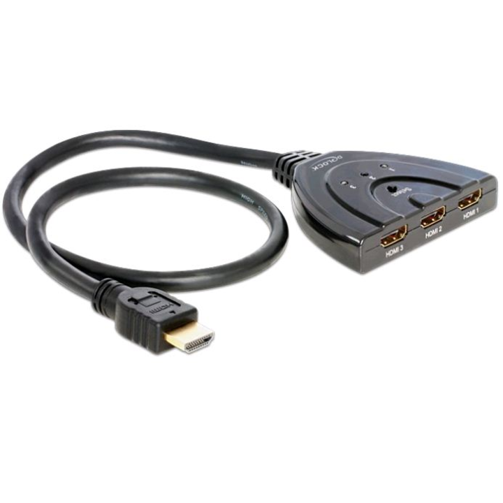 Delock кабел, HDMI мъжки/3 x HDMI женски, 60 см, черен