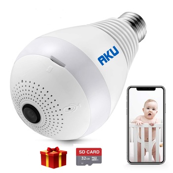 Camera Audio Video Bec AKU 2MP 1080P Supraveghere BEBE Wireless Full-HD WI-FI IP CADOU 32GB card, Fisheye Lentila Panoramic 360 grade, infrarosu detectie miscare vizualizare pe telefon tableta PC monitorizare bebelusi persoane in varsta, diverse Camera Audio Video Bec AKU 2MP 1080P Supraveghere BEBE Wireless Full-HD WI-FI IP CADOU 32GB card, Fisheye Lentila Panoramic 360 grade, infrarosu detectie miscare vizualizare pe telefon tableta PC monitorizare bebelusi persoane in varsta, diverse