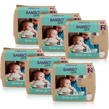 Scutece Eco Bambo Nature, marimea 2, 3-6 kg, 6 pachete x 30, 180 buc