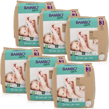 Scutece Eco Bambo Nature, marimea 3, 4-8 kg, 6 pachete x 28, 168 buc