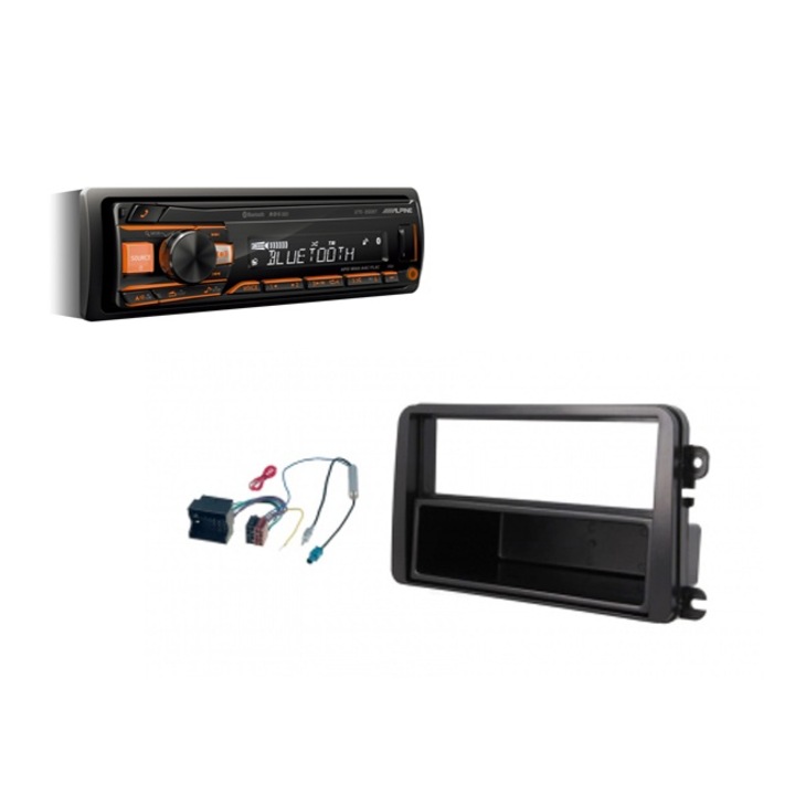 Pachet audio VW, Skoda, Radio ALPINE UTE-200BT RADIO CU USB/BLUETOOTH, Rama Adaptoare, Mufe Plug&Play, Adaptor Radio
