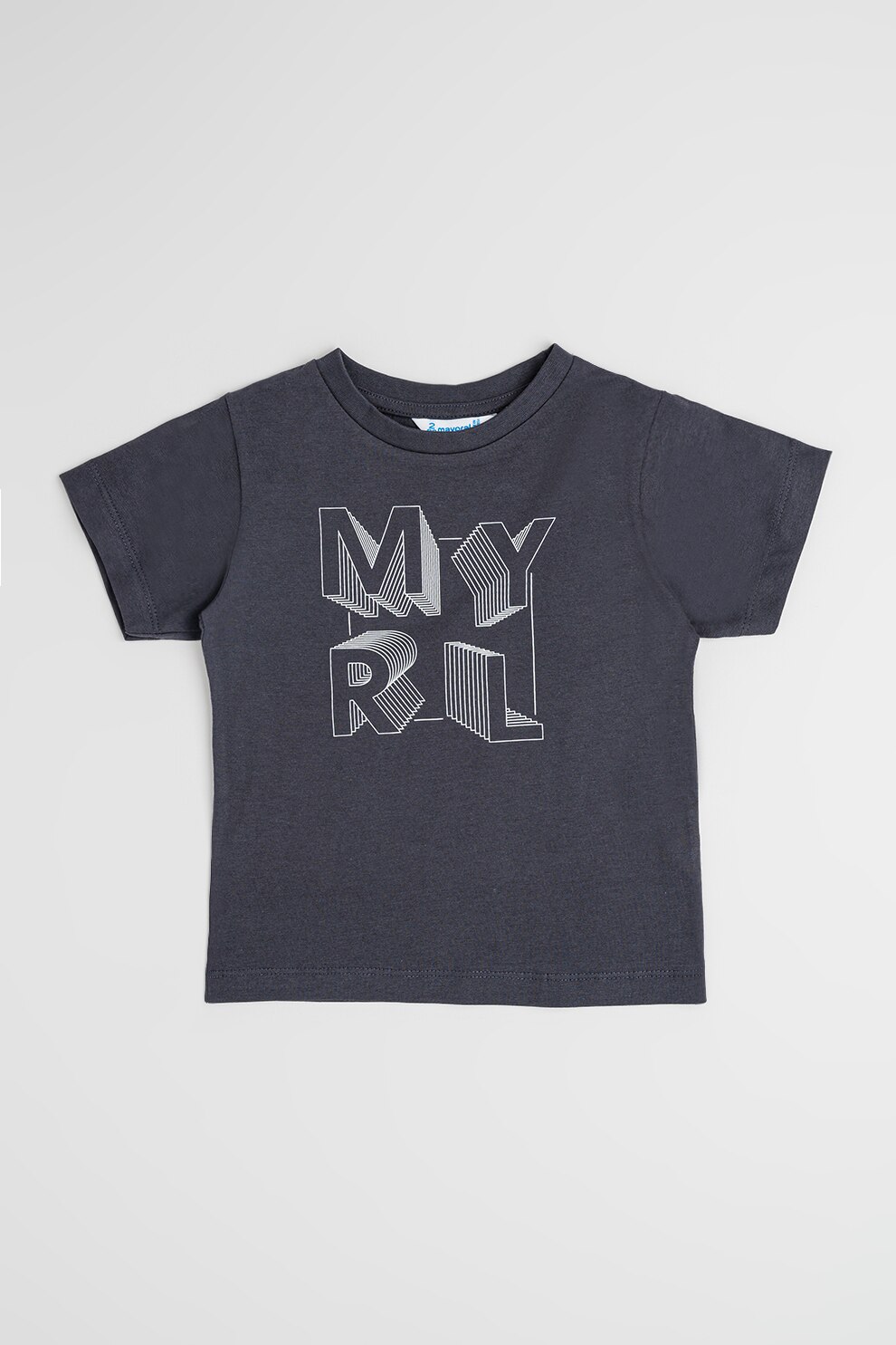 Mayoral, Tricou de bumbac cu imprimeu logo, Alb, Gri antracit, 134 CM