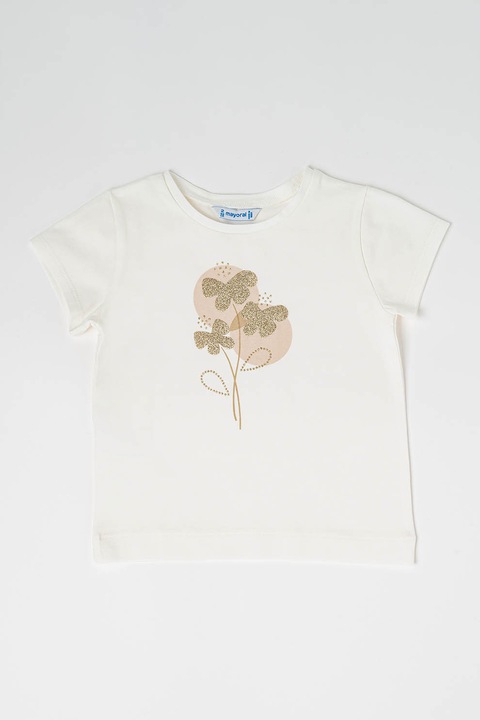 Mayoral, Tricou din amestec de bumbac cu imprimeu, Alb/Maro deschis