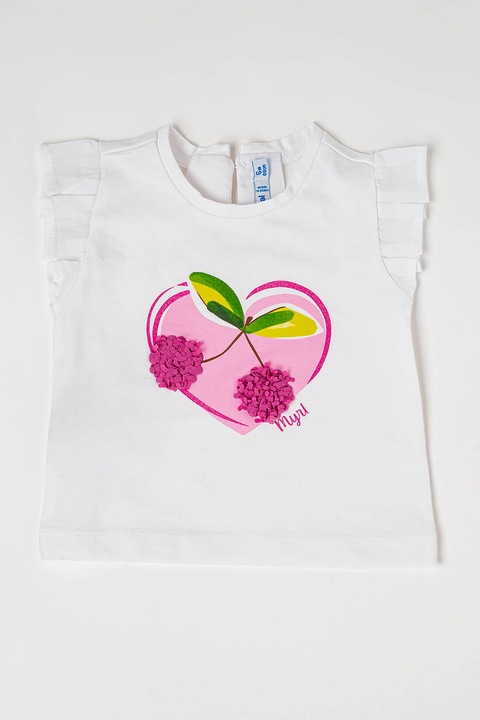 Mayoral, Mintás póló fodros ujjakkal, Fehér/Rózsaszín