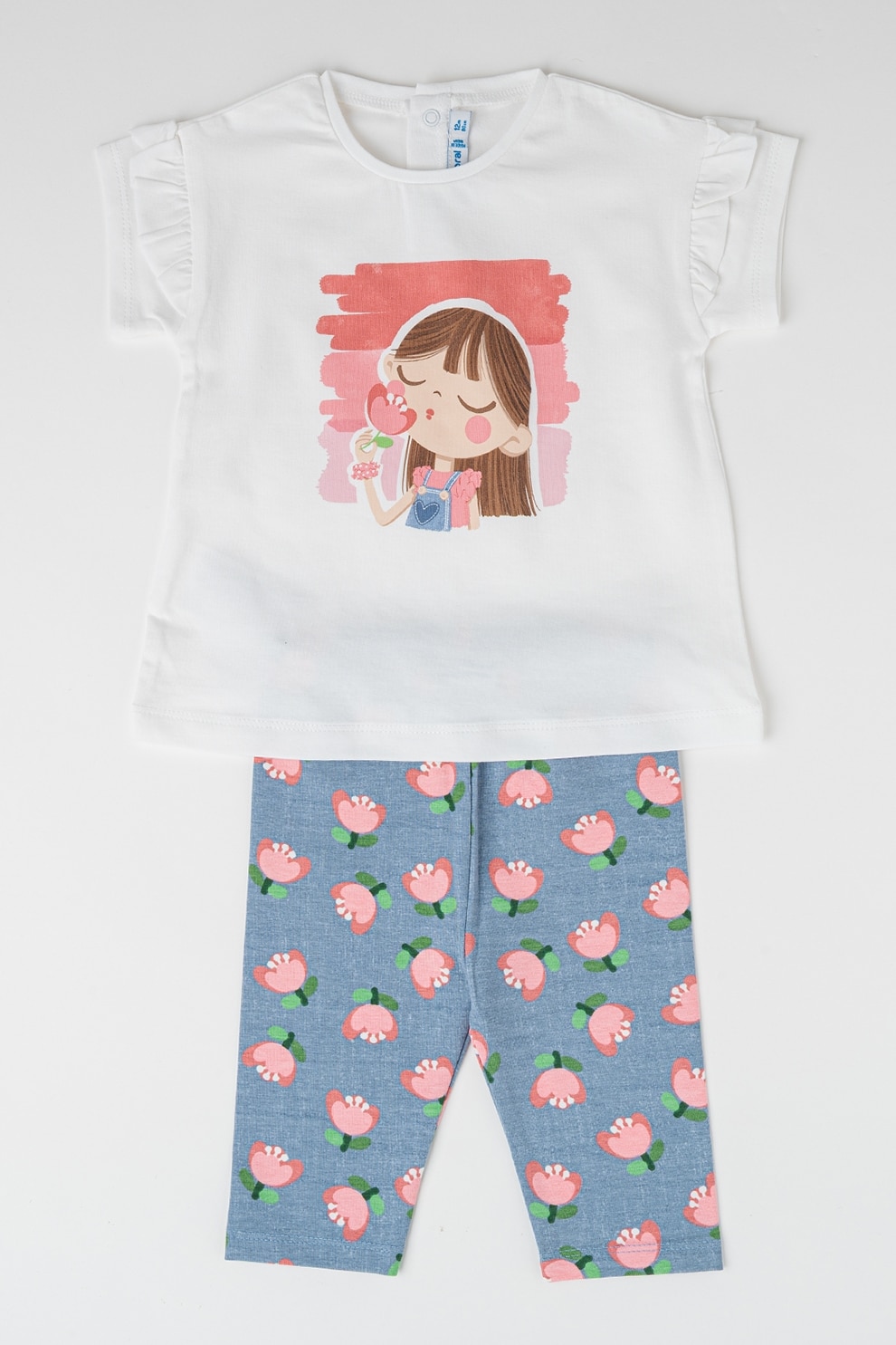 Mayoral, Set de tricou si colanti, Alb, Albastru inchis, Roz, 80 CM