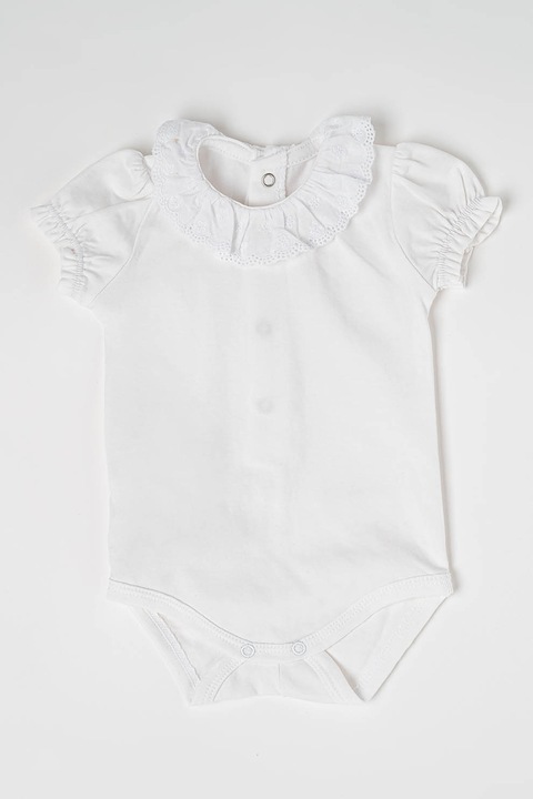Mayoral, Body din amestec de bumbac cu guler valurit, Alb, 70 CM