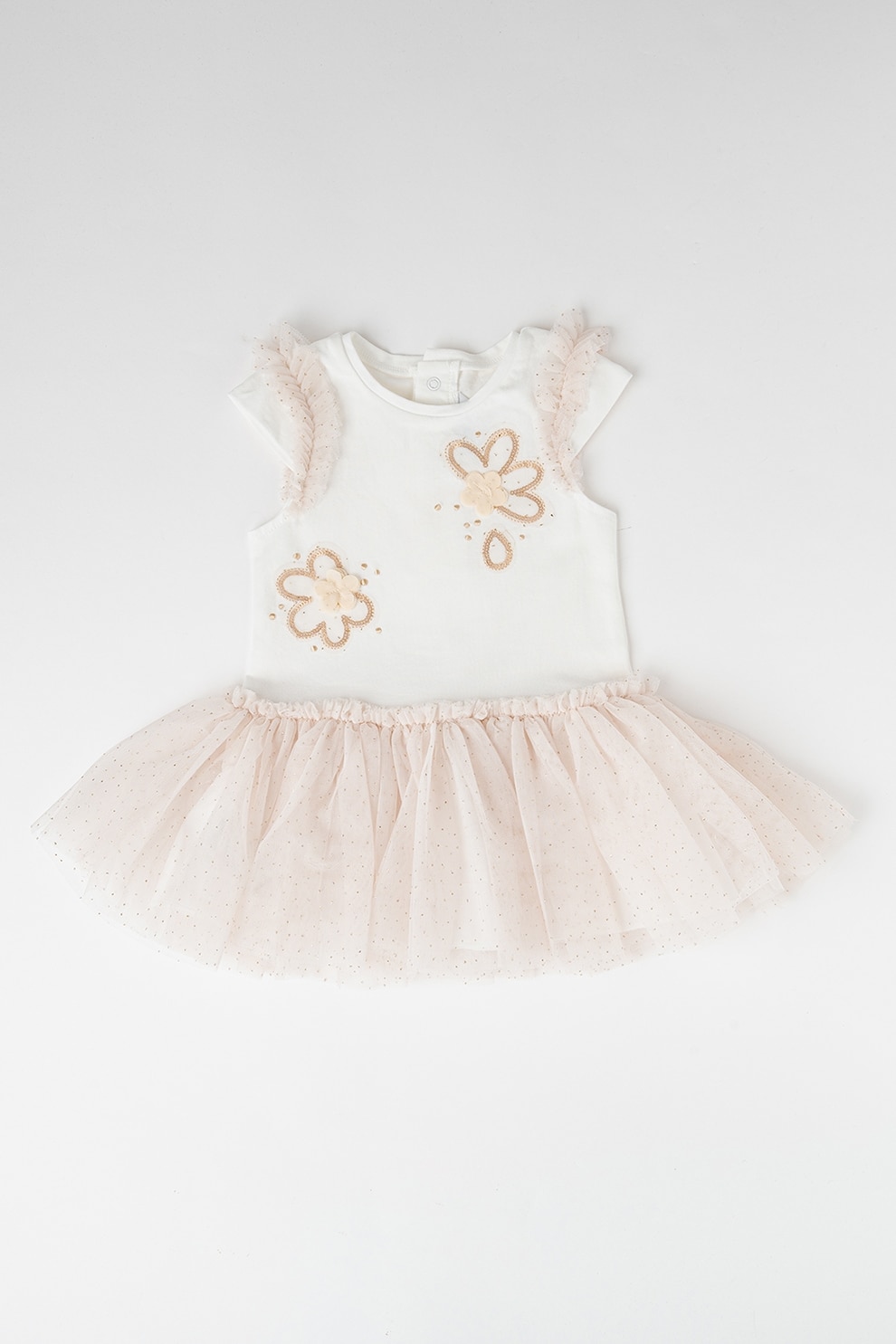 Mayoral, Rochie evazata cu tul, Alb, Bej deschis, 80 CM