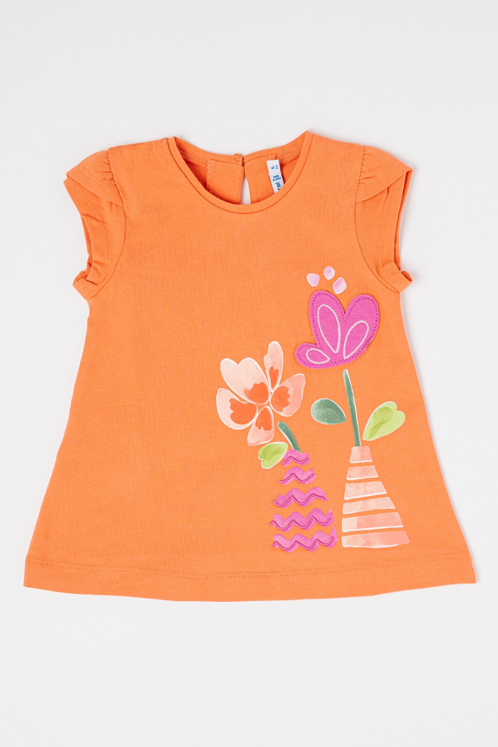 Mayoral, Rochie scurta cu croiala in A, imprimeu in dungi si model floral, Portocaliu deschis, 68 CM