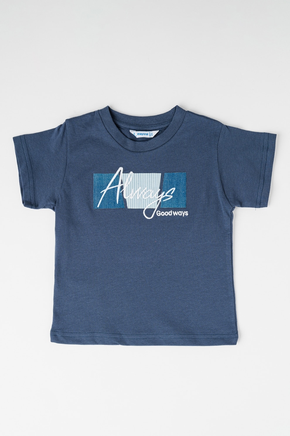 Mayoral, Tricou de bumbac cu decolteu la baza gatului, Bleumarin, 110 CM