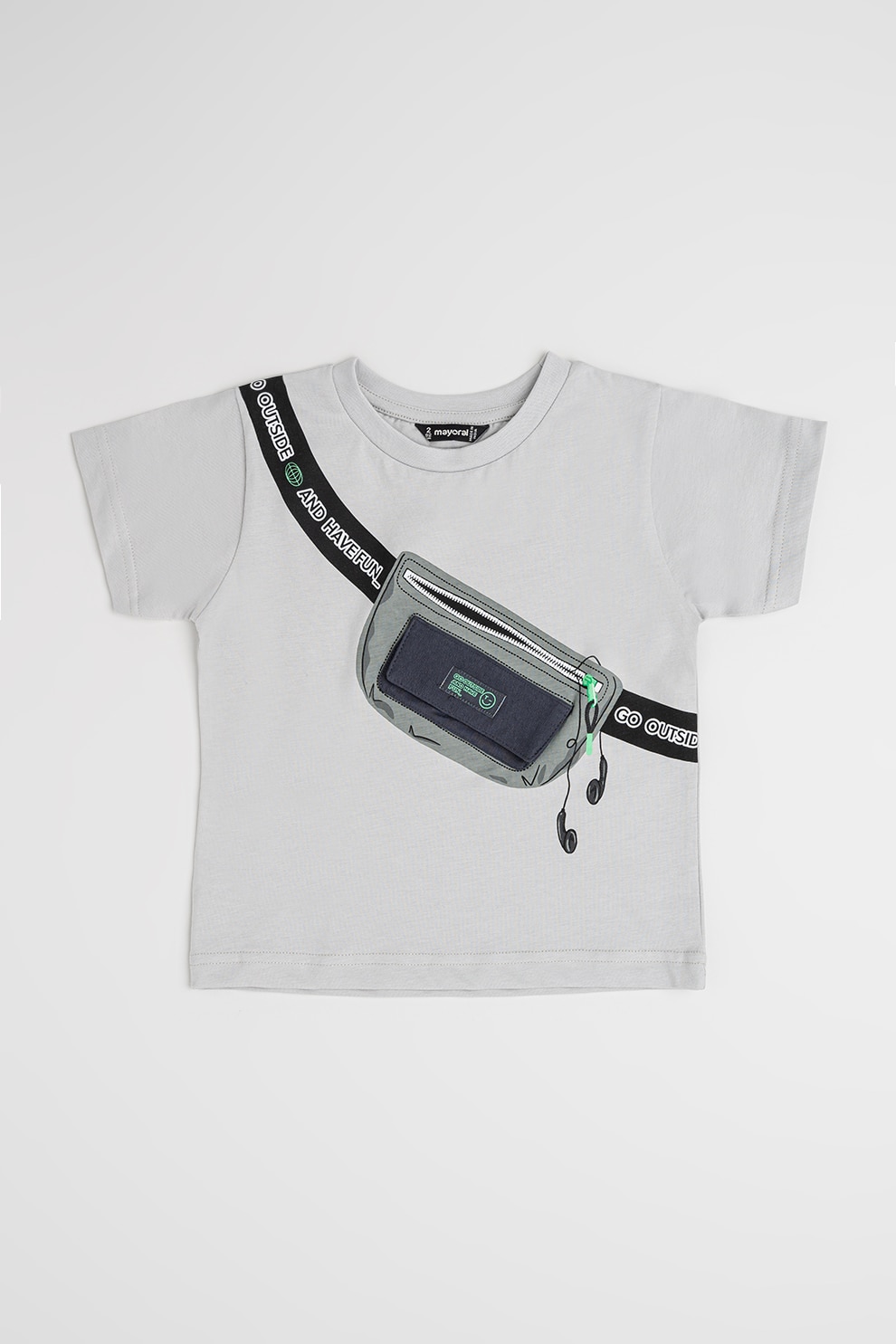 Mayoral, Tricou de bumbac cu buzunar cu fermoar, Negru, Gri, Gri inchis, 110 CM