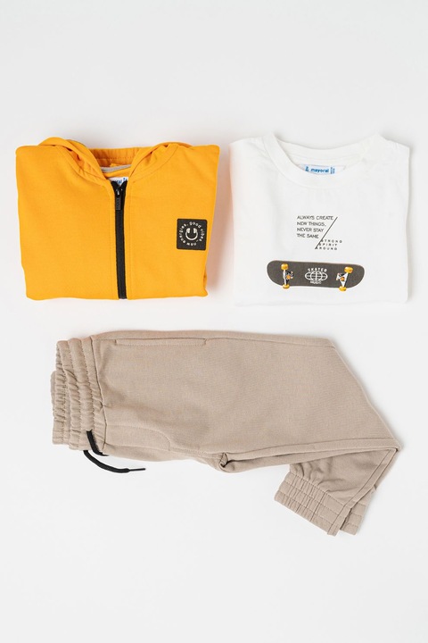 Mayoral, Худи, тениска и панталон, Бял/Светло оранжево/Каки, 116 CM