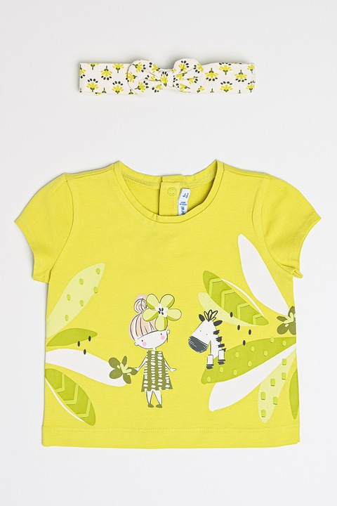 Mayoral, Mintás póló és fejpánt szett, Sötétzöld/Törtfehér/Pisztáciazöld