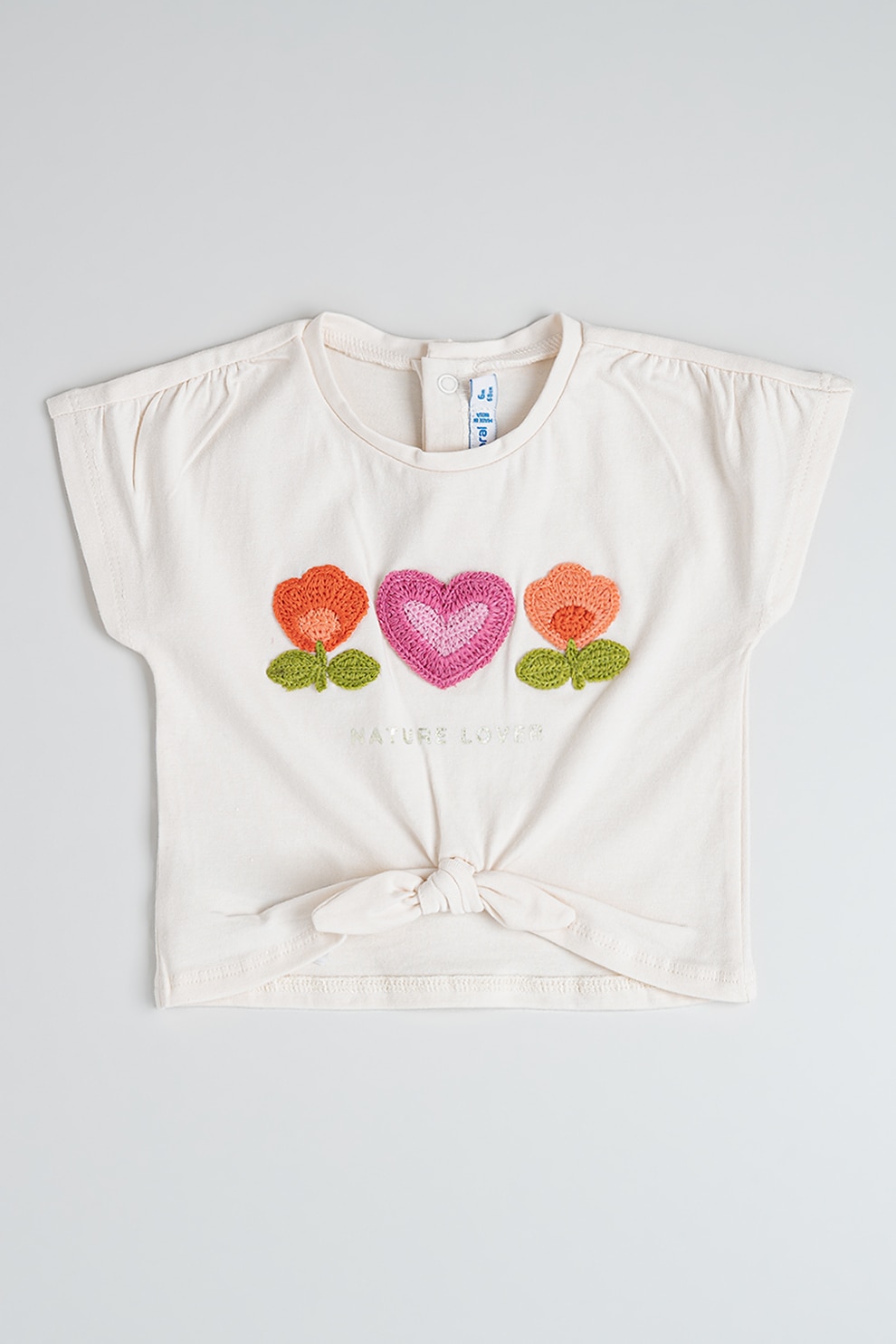 Mayoral, Tricou din amestec de bumbac cu detalii texturate, Portocaliu, Roz fandango, Crem, 86 CM