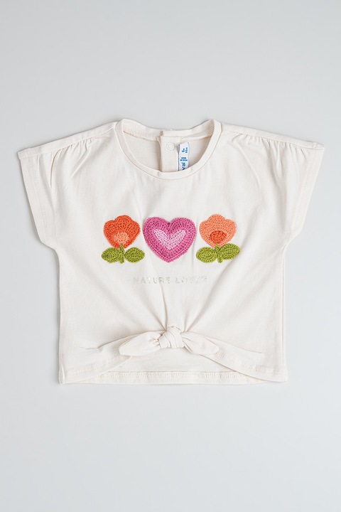 Mayoral, Тениска с памук и релеф, Оранжев/Фанданго розово/Крем