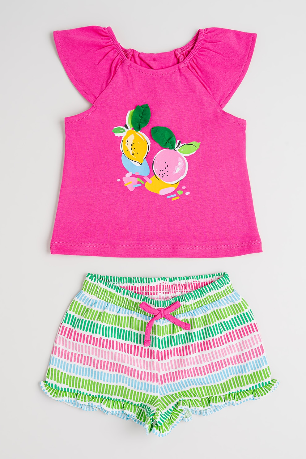 Mayoral, Set de pantaloni scurti si tricou cu imprimeu - 2 piese, Alb, Fucsia, Verde deschis, 80 CM