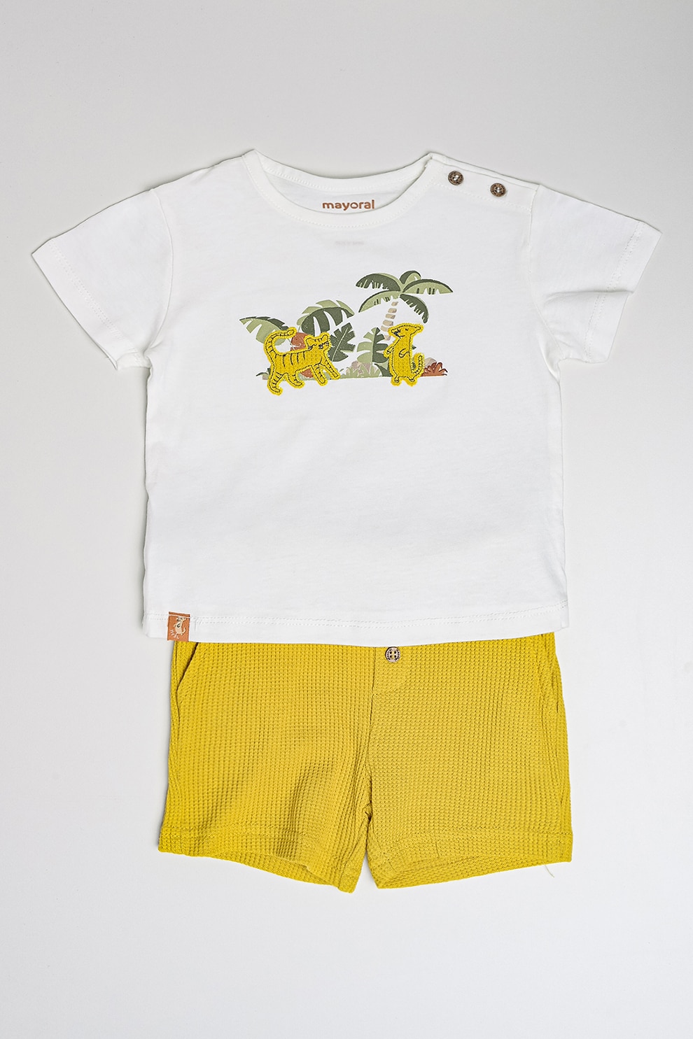 Mayoral, Set de tricou cu imprimeu si pantaloni scurti - 2 Piese, Alb, Verde, Galben pal, 80 CM