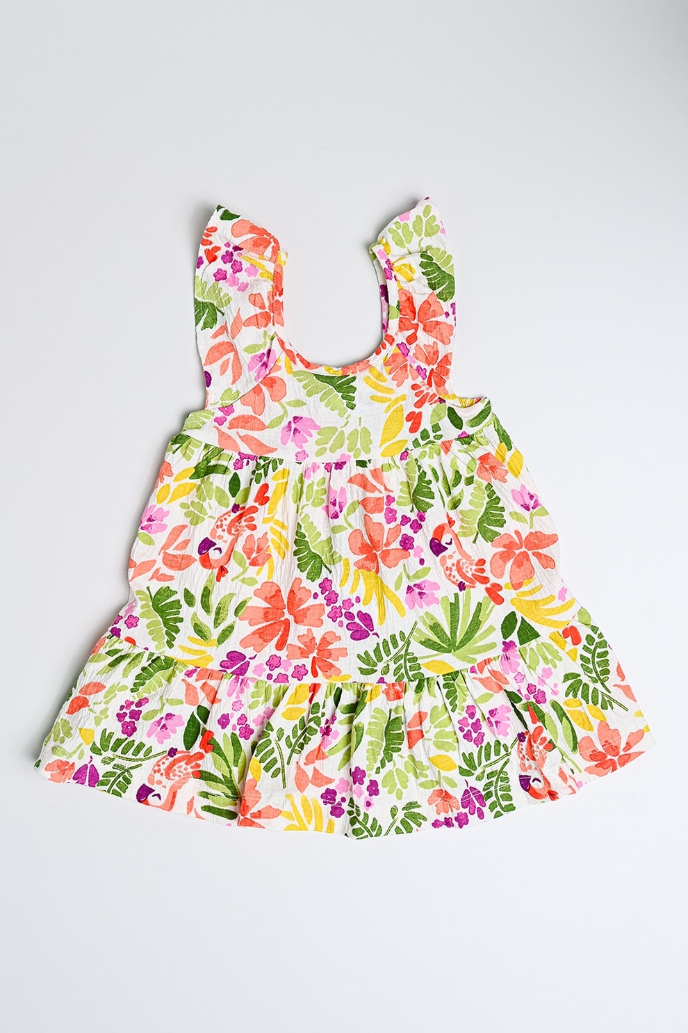 Mayoral, Rochie din amestec de bumbac cu model floral, Alb, Corai, Verde deschis, 86 CM