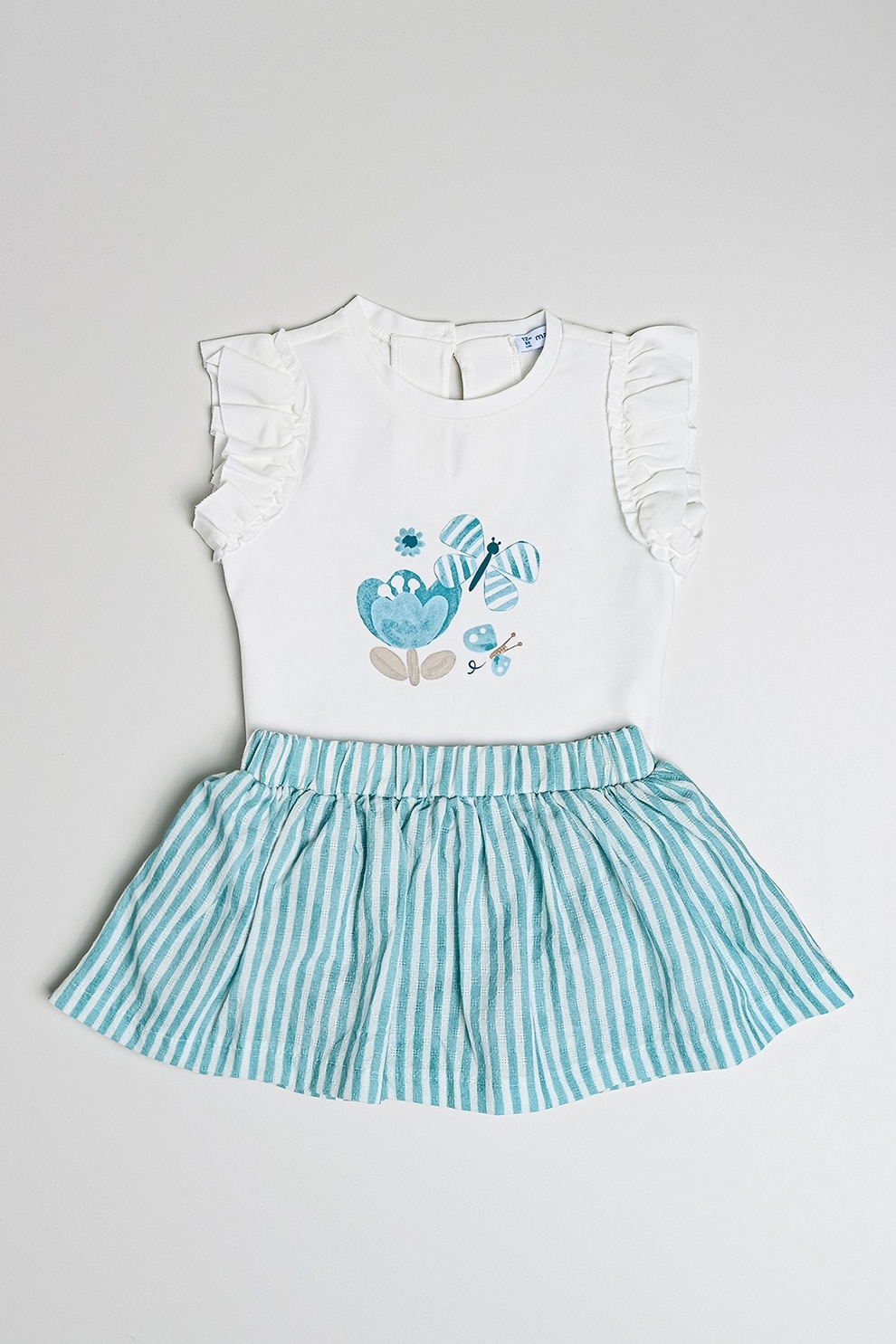 Mayoral, Set de fusta din amestec de bumbac si tricou, Turcoaz, Alb optic, 86 CM