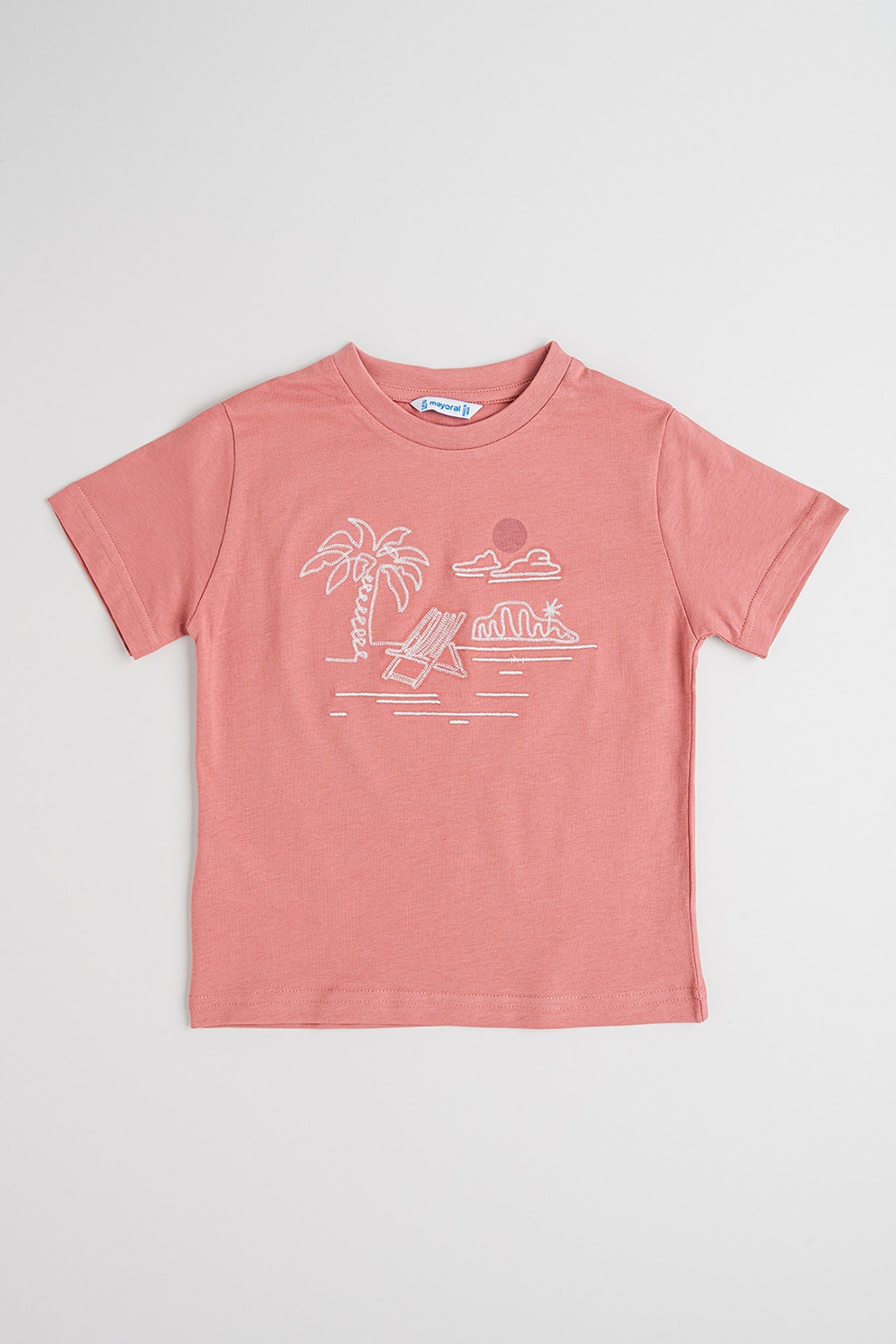 Mayoral, Tricou cu imprimeu tropical, Alb murdar, Roz prafuit, 110 CM