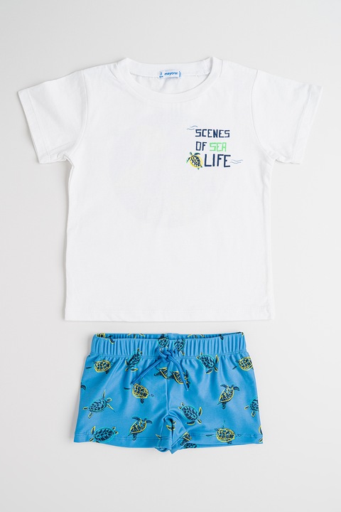 Mayoral, Set de tricou din amestec de bumbac si pantaloni scurti - 3 piese, Galben/Alb optic/Albastru deschis