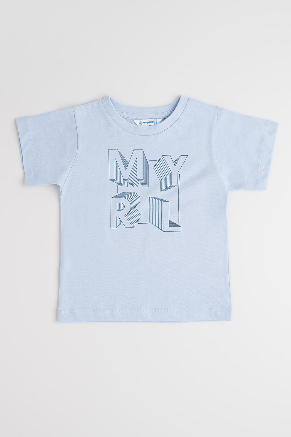 Mayoral, Tricou de bumbac cu imprimeu logo, Albastru deschis, 134 CM