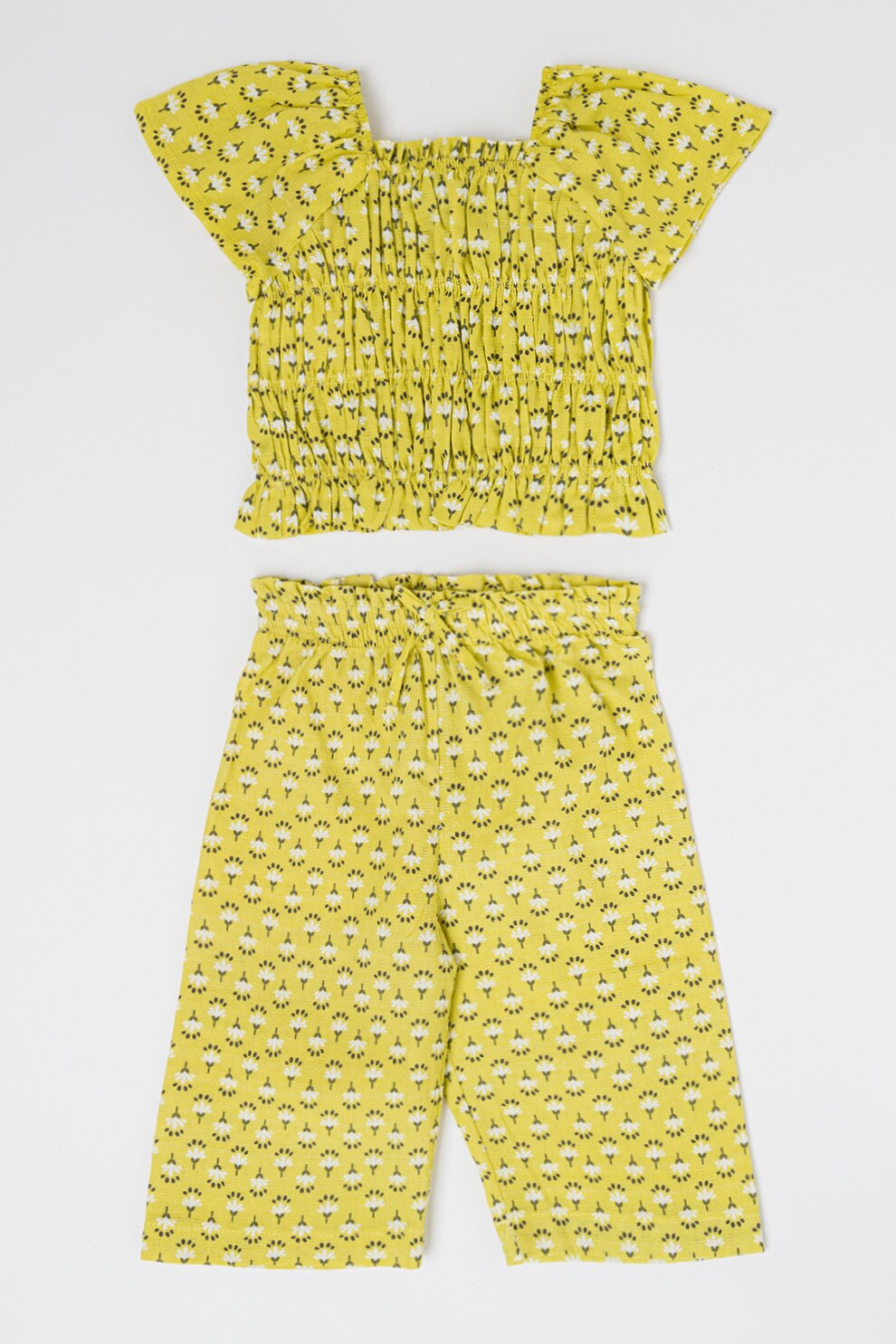 Mayoral, Set de tricou si pantaloni capri, Alb, Verde lime, 98 CM