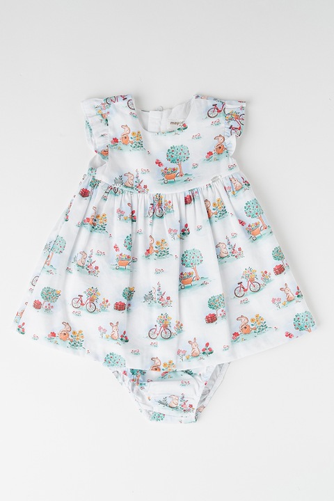 Mayoral, Set de rochie evazata cu model si chiloti, Rosu/Verde pal, 60 CM