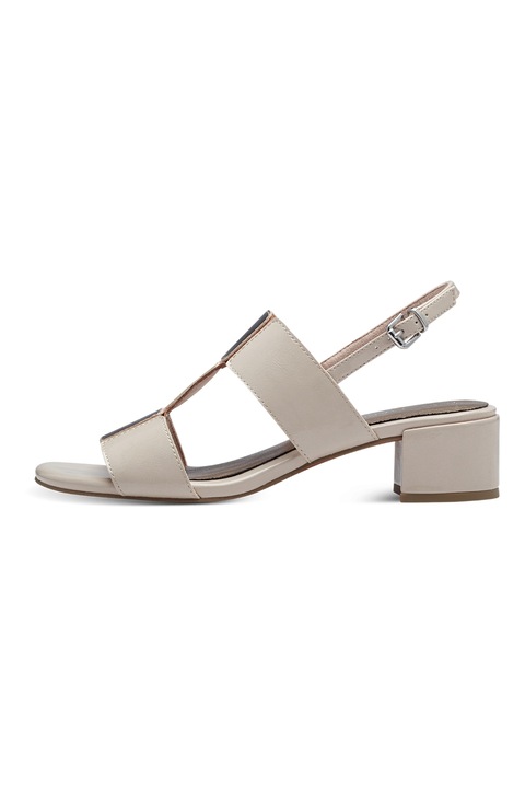 Marco Tozzi, Sandale din piele ecologica cu toc masiv, Alb fildes/Argintiu