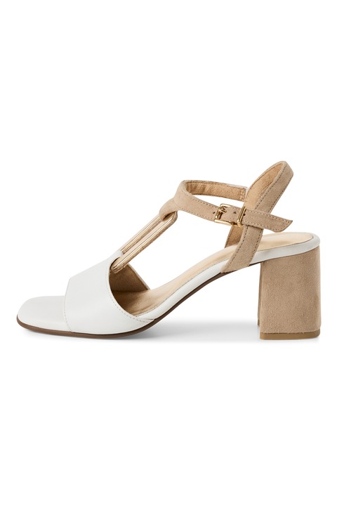 Marco Tozzi, Sandale din piele cu toc masiv, Alb/Auriu/Maro camel, 39