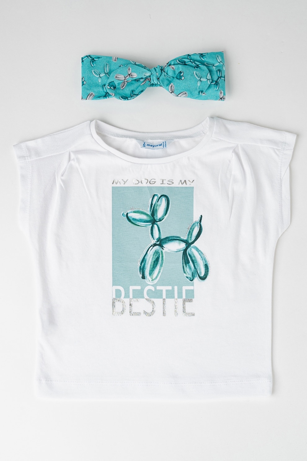 Mayoral, Tricou cu imprimeu si bentita, Alb, Verde deschis, 128 CM